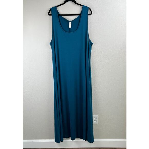 24seven Teal Blue Sleeveless Scoop Neck Tank Long Casual Maxi Dress Plus 3X NWT - Picture 14 of 15